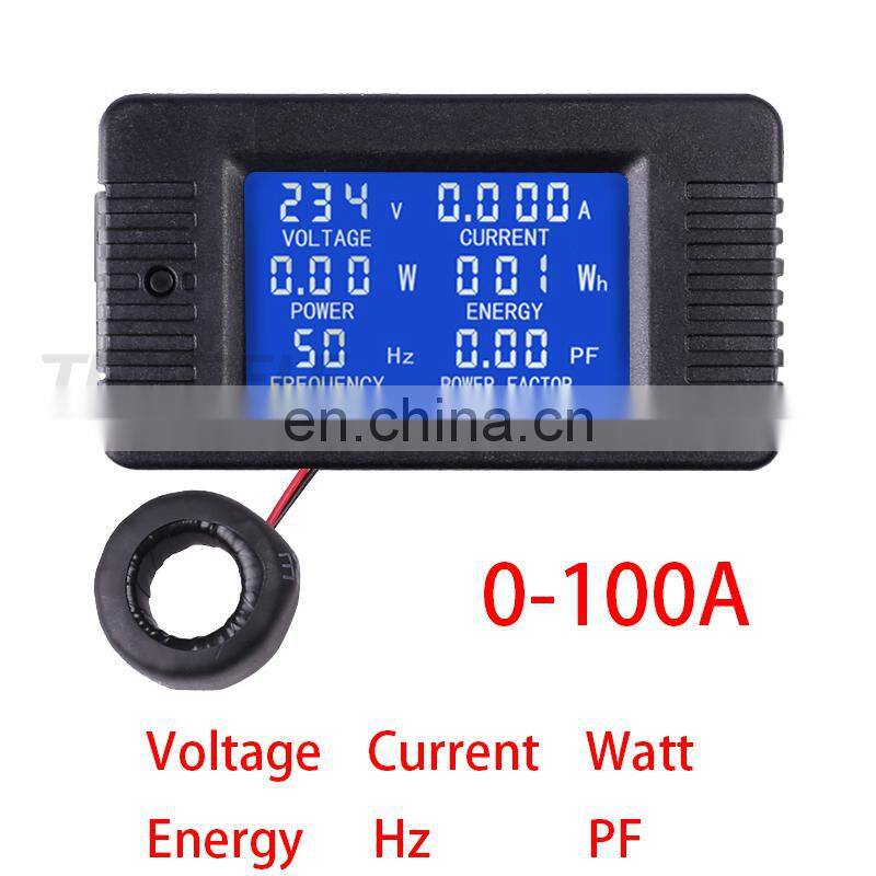 Digital Voltage Current Meter LCD Panel Amp Volt Watt Kwh Power Factor Meter AC80-260V 100A Voltmeter Ammeter with Coil CT TX022