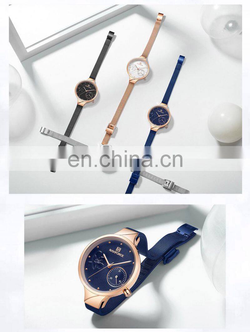 Naviforce 5001S New Arrival Ladies Quartz Watches Flower Chronograph Slim Strap Fashion Waterproof Women Wristwatch