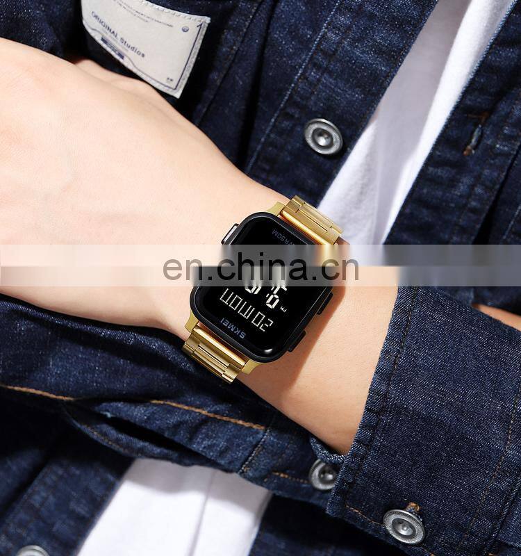 SKMEI 1589 High Quality Men Watch Fashion Luxury Style Stainless Steel Square Mens Digital Watches