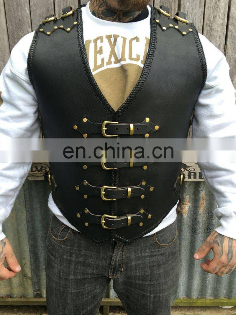 Men Biker Retro Waistcoat Male Punk Sleeveless motorcycle vest Genuine leather Metal Chain Biker Vest Motorcycle Sleeveless vest