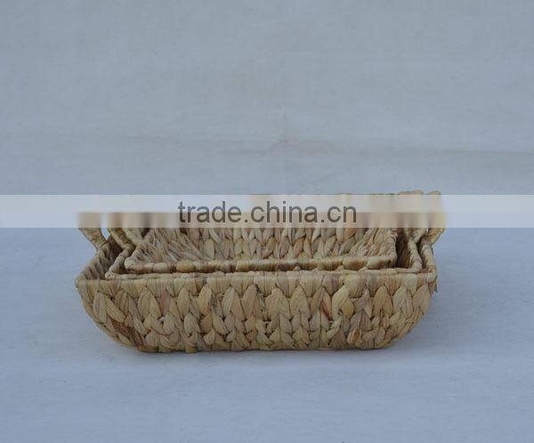 S/3 Square Water Hyacinth Woven Gift Tray with Handles