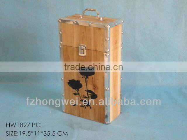 Natural Wood Wine Box/Wine Crate with Handle for Bottles,Eco-friendly