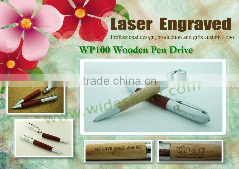 Best electronic Christmas gifts 2014 , wooden pen usb flash drive with ball pen