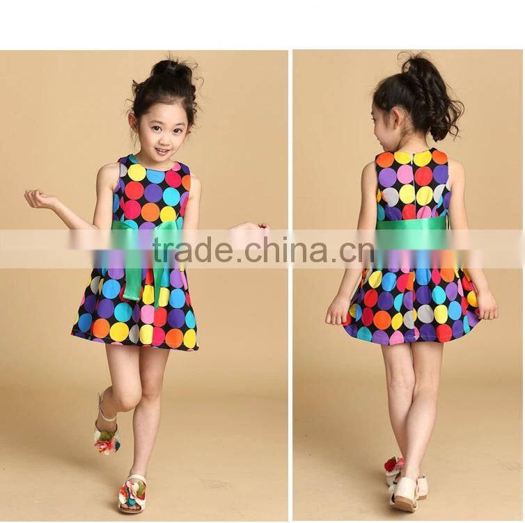 2015 summer short sleeve dress with belt Pure cotton dot children dress cuhk princess skirt wholesale from China