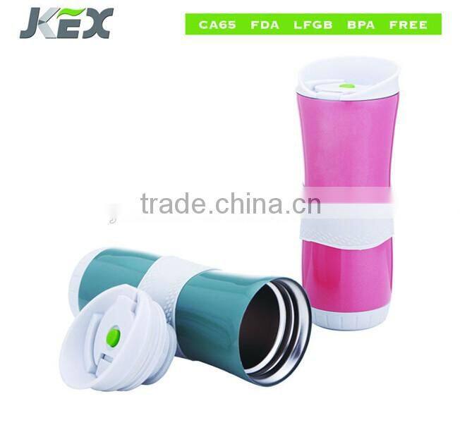 mirror finish stainless steel vacuum mug with silicon band