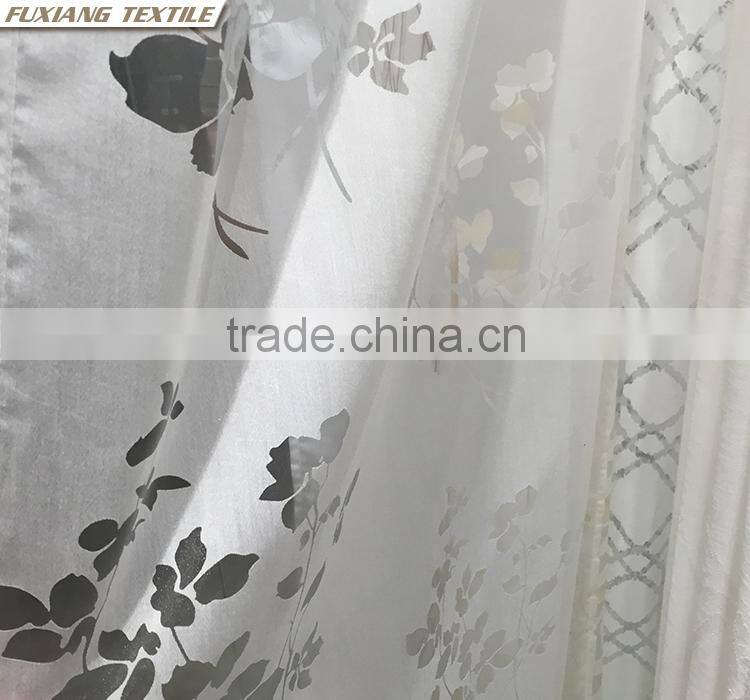 100% Polyester burn-out geometric/leaves/ branches window curtain fabric