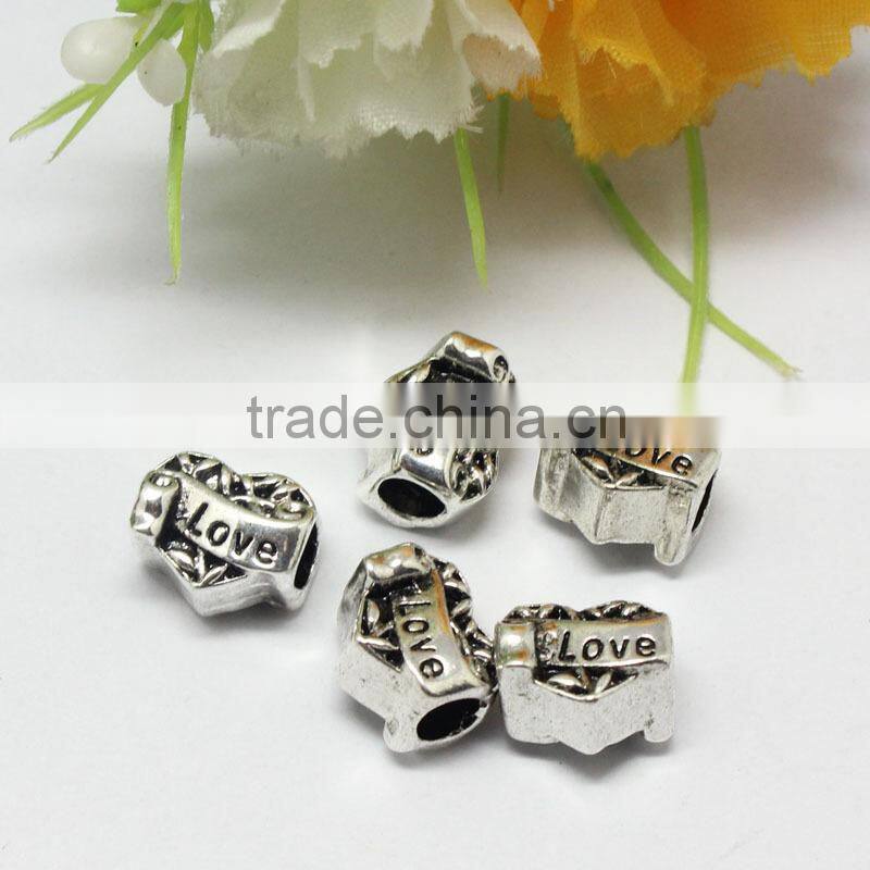 Wholesale Pdora Heart Shape Hole Beads Accessories, Lead free Nickle Free Zinc Alloy Large Hole Beads