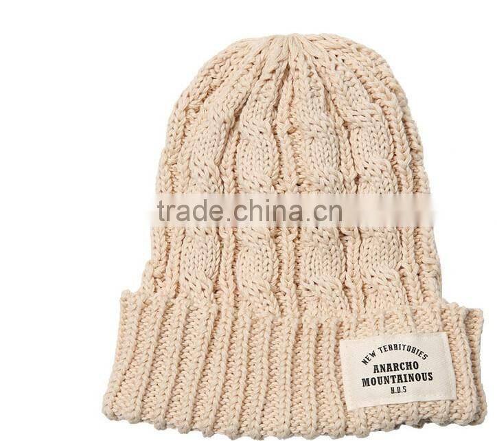 Fashion Popular Applique Embroidery Rolled Brim Beanie Fashion Ladies Hat