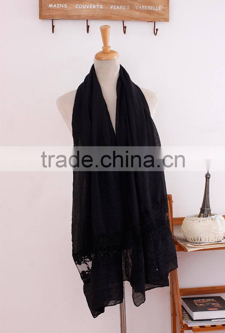 Wholesale New Plain Cotton Muslim Women Fashion Scarf Lace Hijab
