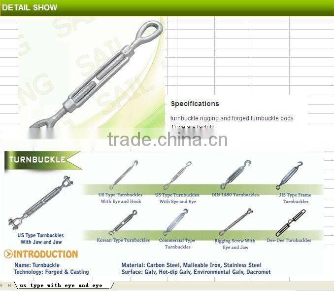 Best Seling eye & hook us type drop forged turnbuckle