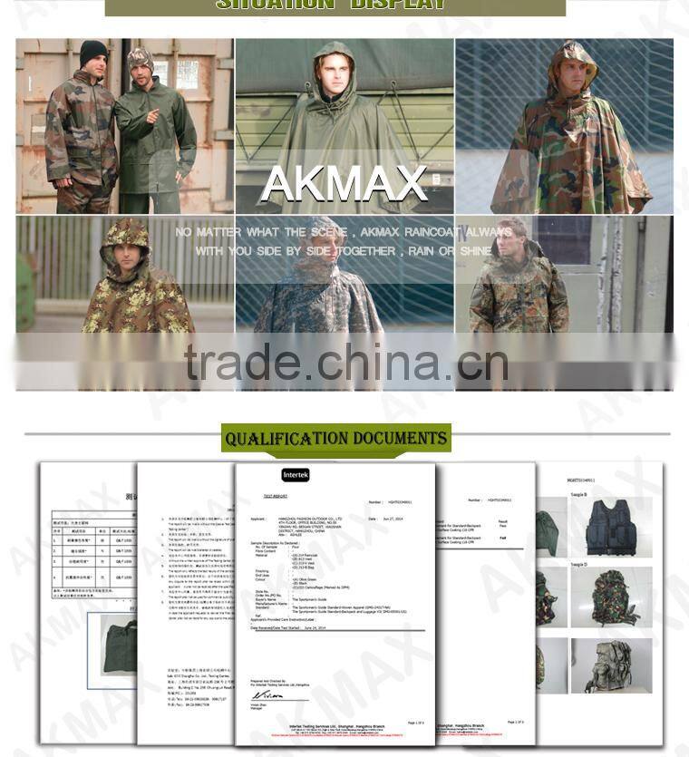 Outdoor Olive Green Military Raincoat Police Rain Poncho With Tents Purpose