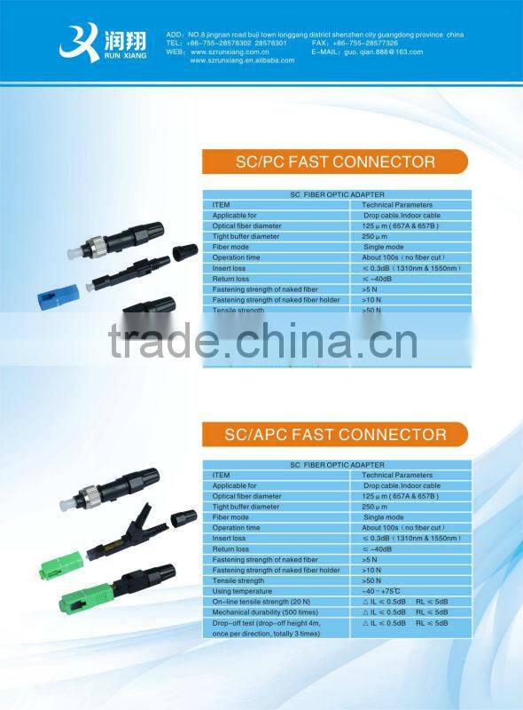 2014 new China FTTH IT quick Fiber jumper cable Connectors for telecom