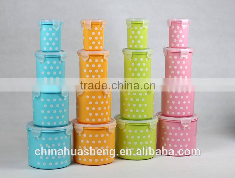 PP Food Grade Round shape Storage Container Set BPA Free Polka dot food container lunch box set of 4