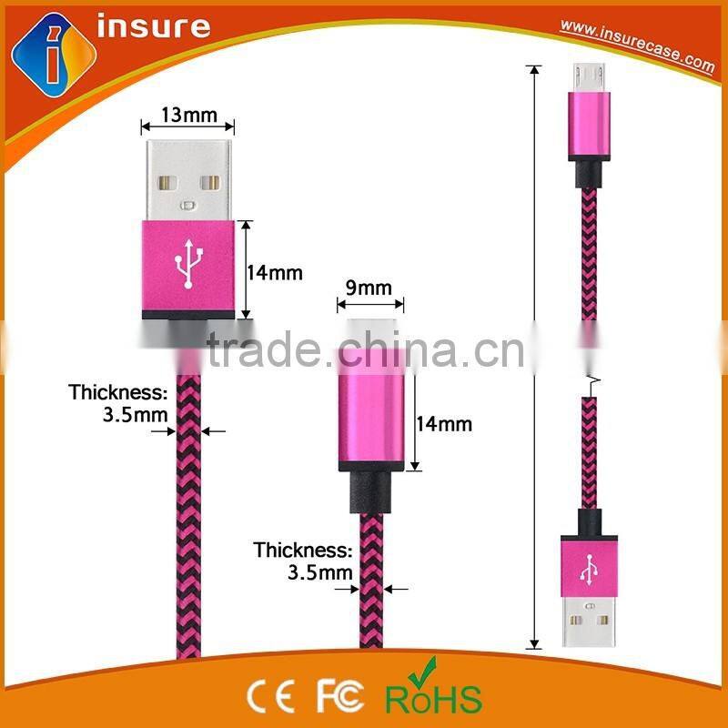 1M colorful nylon braided micro usb data cable with best price