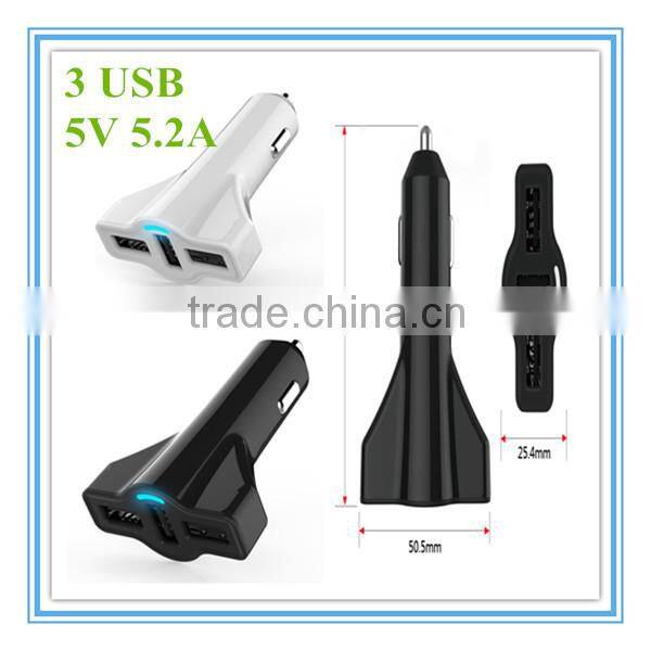hot sale oem white and black blue led 5v 5.2a 3 port bulk usb charger