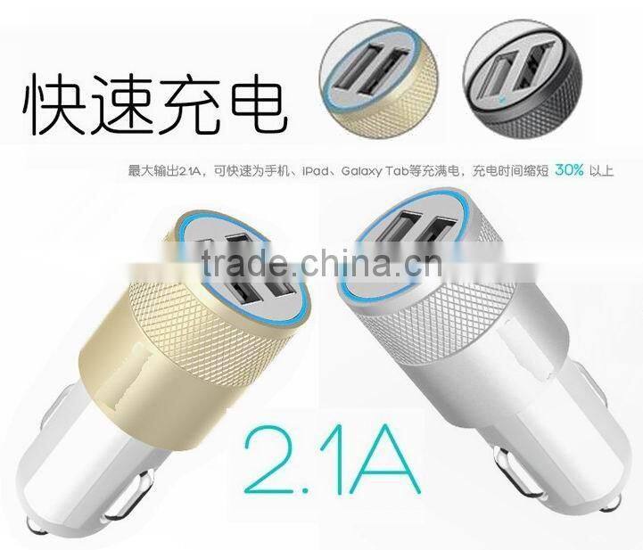 2015 Newest High quality3.1A Aluminium Alloy Car Charger for cellphone/ipad/ipod/mp5/digital