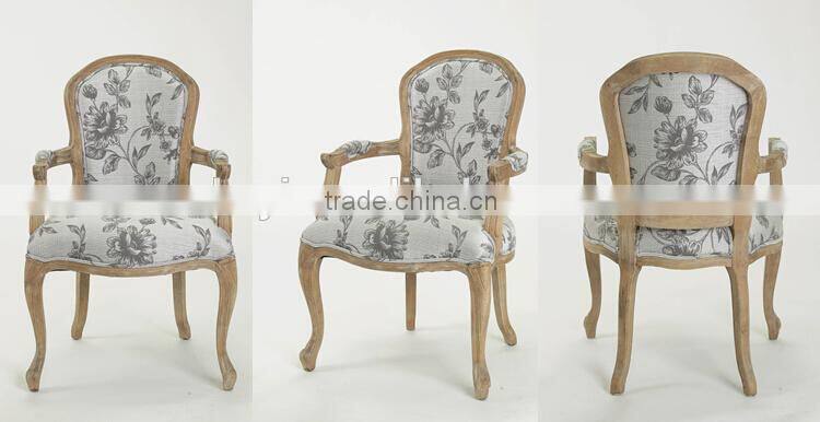 French /European style Square Back Solid OAK Flower Fabric Arm chair/Ding chair/Living Leisure chair(CH-859-Oak)