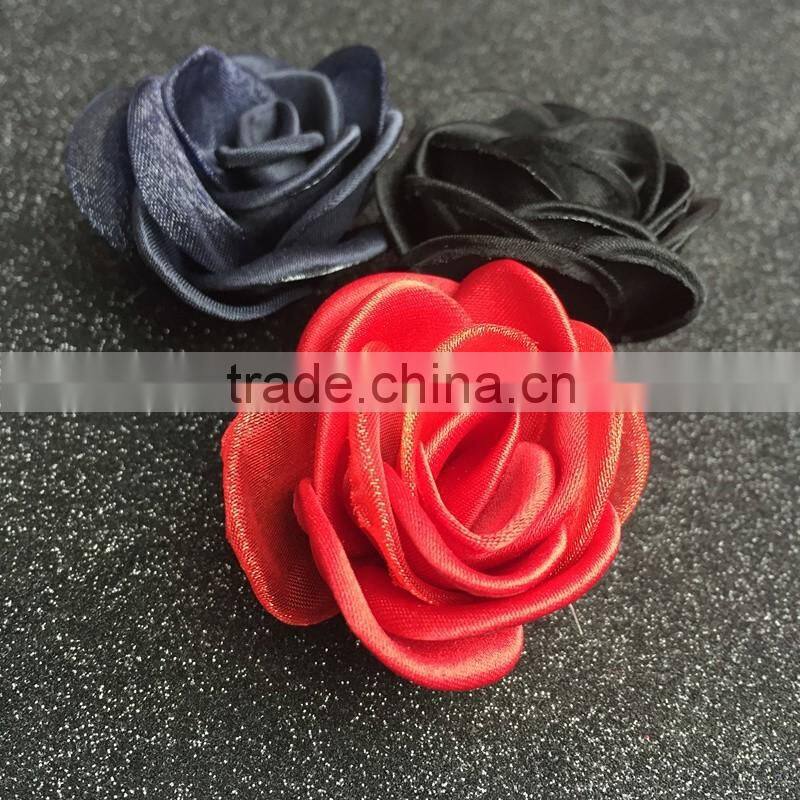 Latest Small Satin Fabric Flower For Hair Accessories,Fabric Rose Flower For Kids Clothing