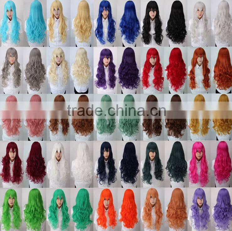 Top Quality 80cm Soft Hair Sexy Fashion Long Wave Lady's Synthetic Hair Wig Full Lace Cosplay Wig Gift