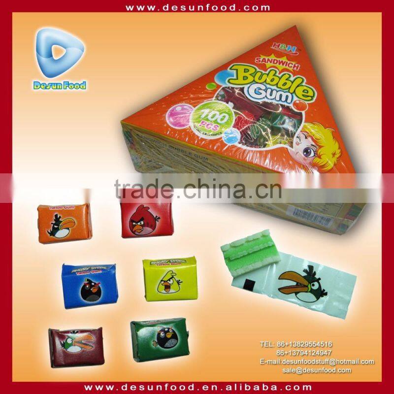 Sandwich box bubble gum with tattoo paper