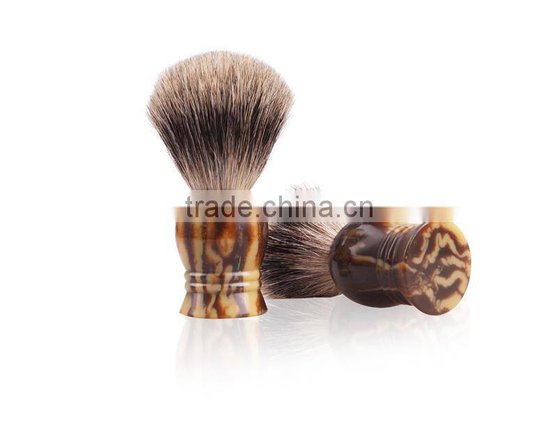 Cosmetic badger hair shaving brush with resin handle