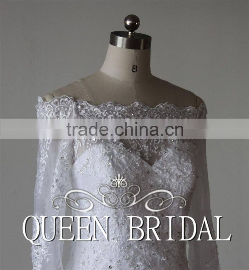 QUEEN BRIDAL Long Sleeve Wedding Dress Lace Beading Vestidos De Novia