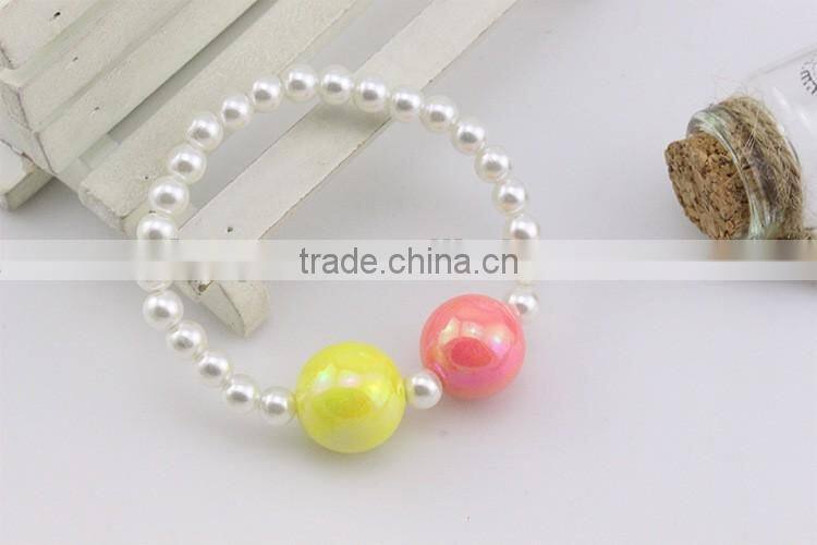 Wholesale girls plastic pearl bracelets round multi-color pulser jewelry brace lace