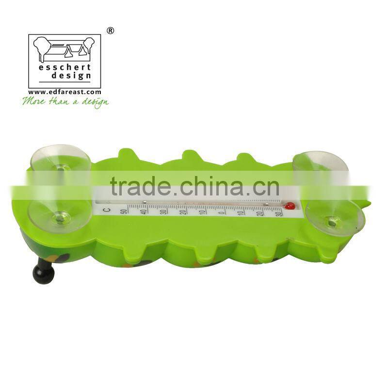 designed painted caterpillar shape plastic window thermometer