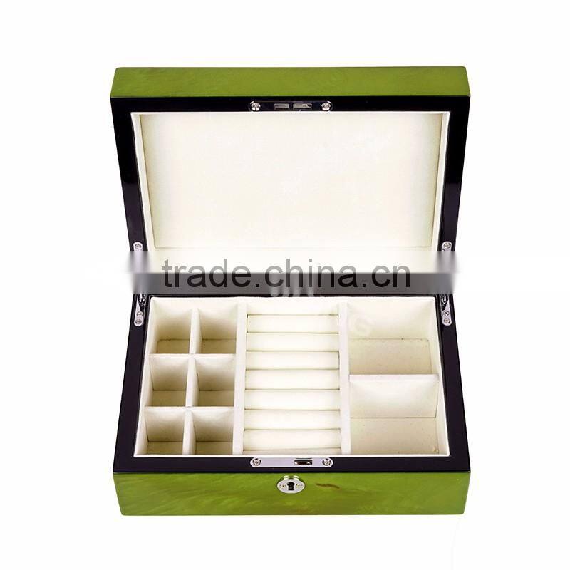OEM solid wood green jewelry box packaging with custom logo printed