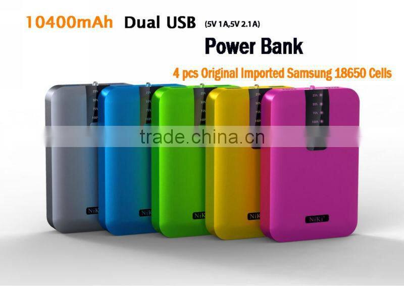 2013 New For Samsung Battery 18650 Dual USB Mobile Power Bank 10400mAH