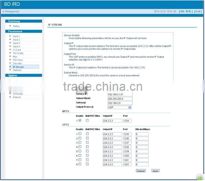 2 tuner input digital satellite tv decrypt receiver with 4 channel cvbs output