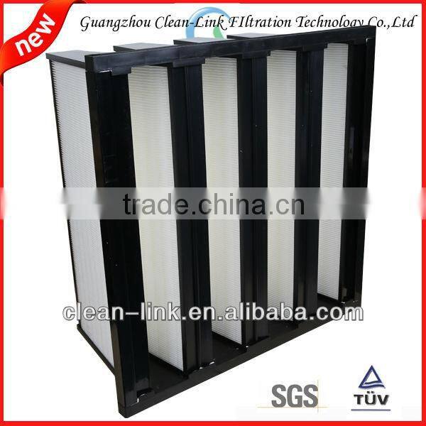V bank high efficient fibregalss HVAC system combined HEPA filter