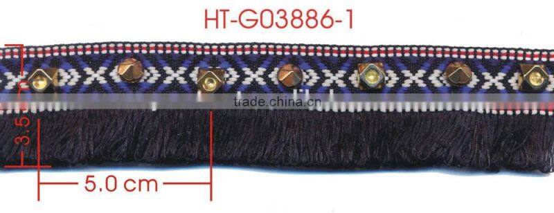 8MM Gold Square 8MM Gold Dome Stud Cotton Decorative Tassel Braid Trimming