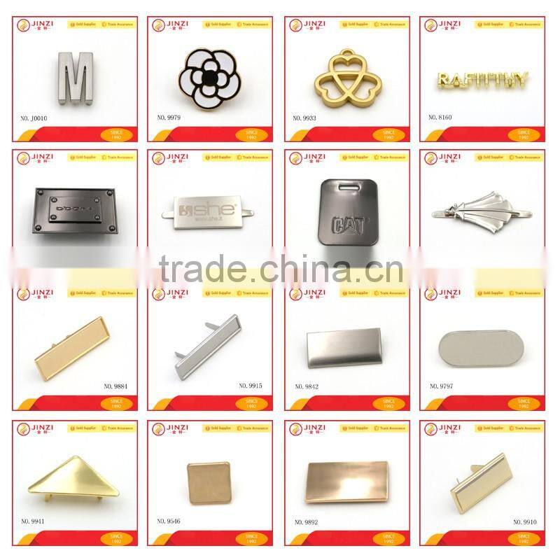 2016 custom factory price metal die cast logo badge/handbag wallet logo plate
