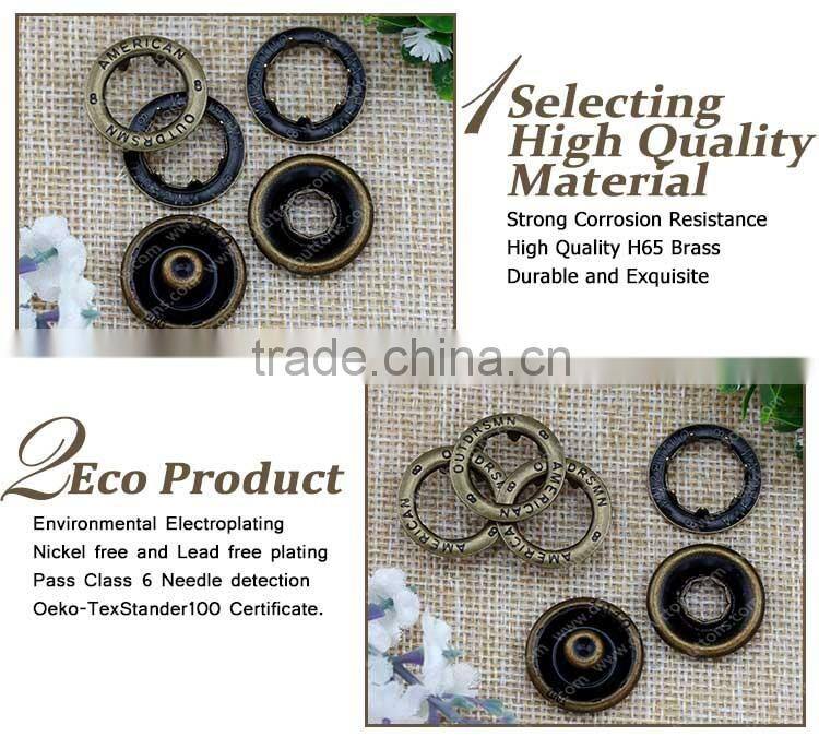 Big Size Custom Logo Engraved Metal Ring Prong Snap Button for Jeans