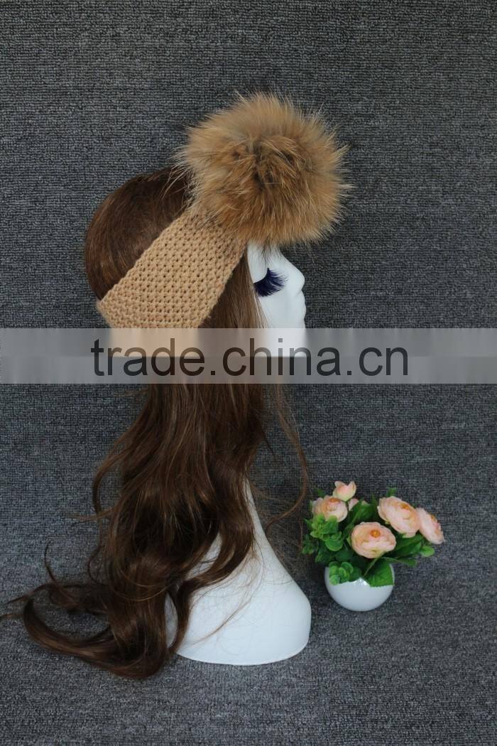 Colourful Genuine Big Raccoon Fur Pompom Women Makeup Headband