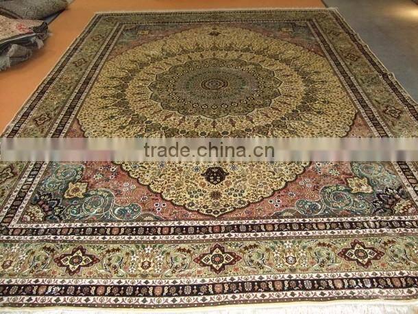 Oriental hand knotted pure silk rugs Antique carpet 9x12 ft