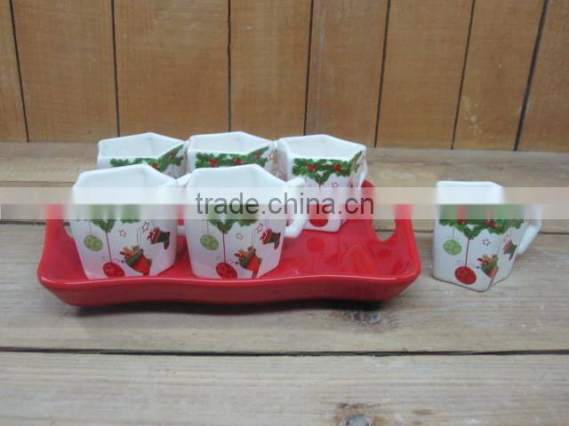 Manufacturing Handmade Ceramic Dolomite Snowman Food Containers Set with Wooden Stand
