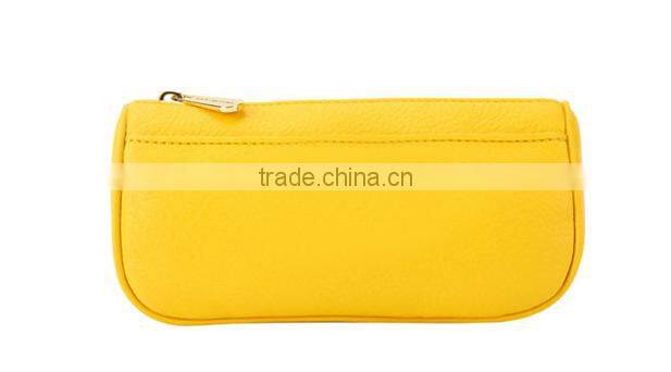 Yellow leather cosmetic bag special shape metal LOGO Since 1997