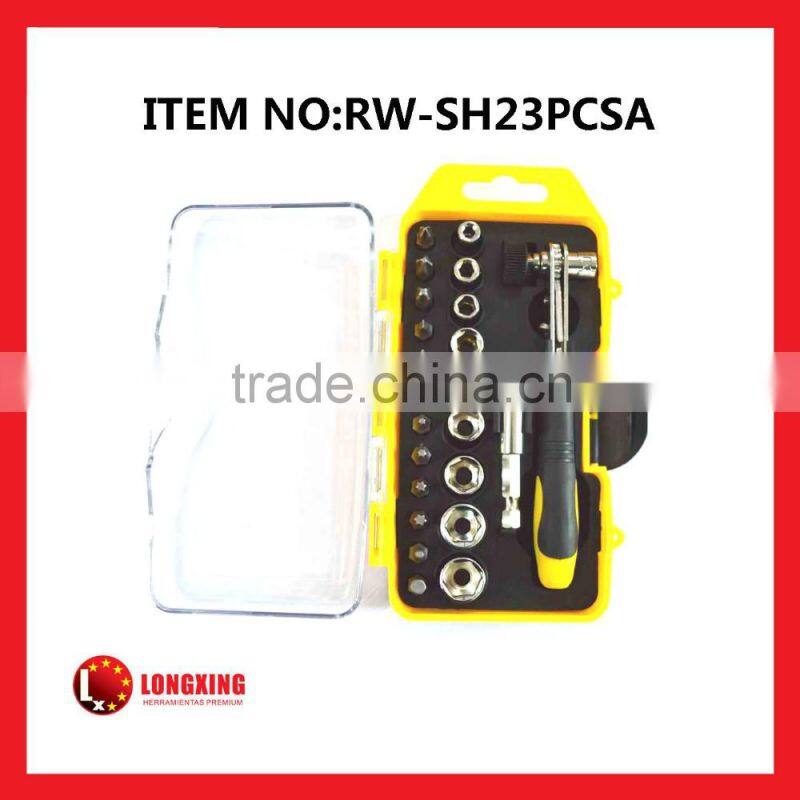 factory supply 23pcs ratchet socket with bit set rw-sh23pcsa magnetic