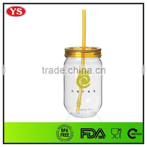 Eco-friendly 19 oz plastic single wall jars with straw
