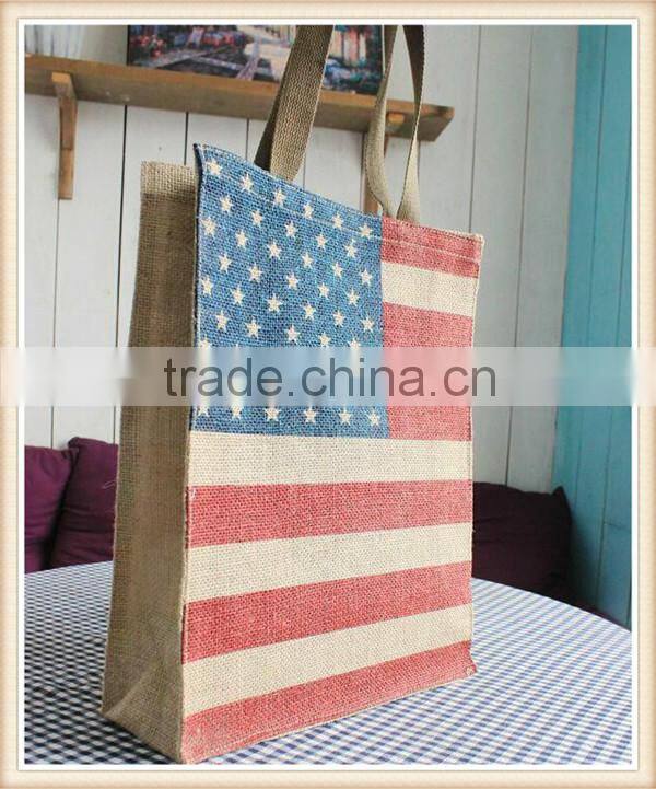 American Flag lady single shoulder bag jute bag