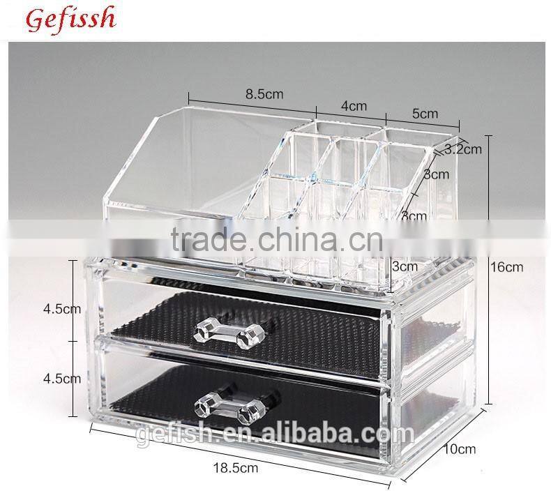 Mulit-size molding clear acrylic/ps makeup organizer cosmetic box with drawers