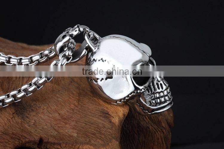 High polish stainless steel skull head design tibetan pendant