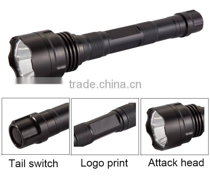 200 Lumens torch light led brand army high power led torch light powered by 2*18650 rechargeable battery