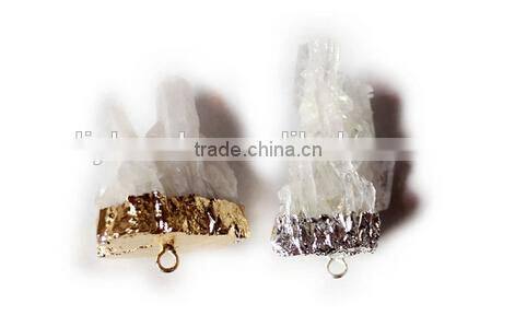 Natural rough rock crystal quartz Geode Druzy Pendant