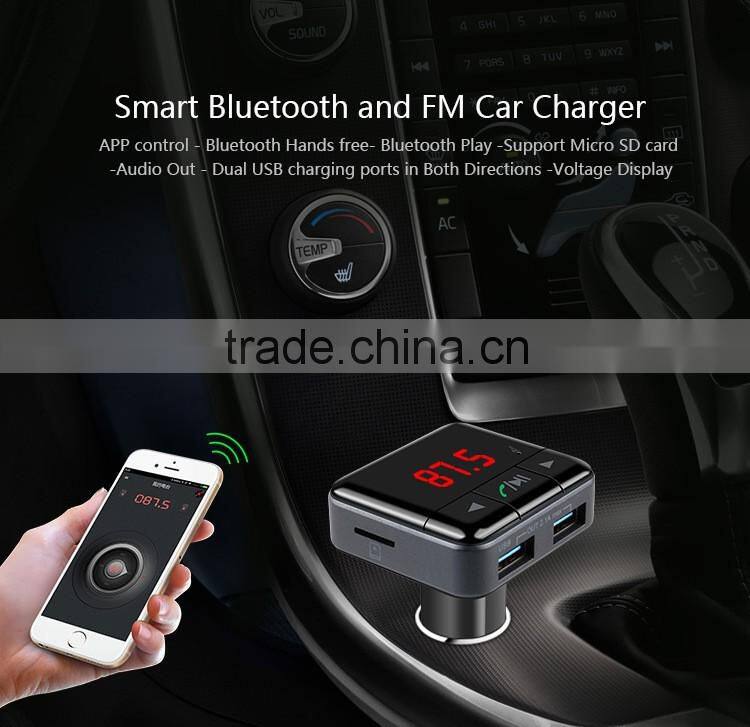 BC12 Dual USB Car Charger Bluetooth FM Transmitter Kit with APP Function, Support LCD Display / TF Card Music Play / Hands-free