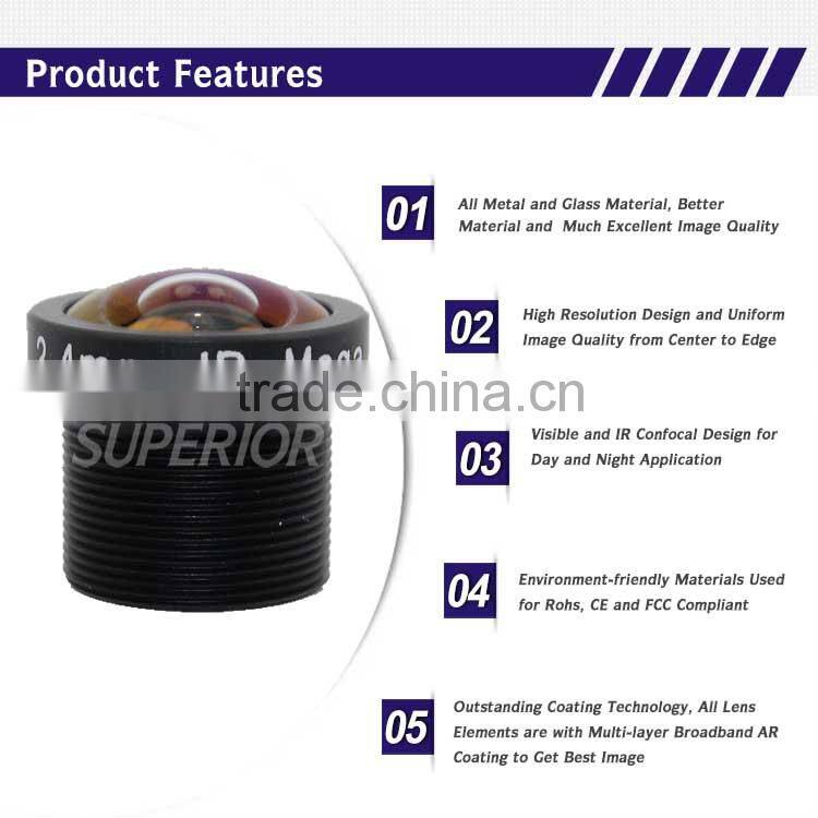 china 2015 hot top quality high definition 1/3 inch f2.0 fixed 2.4mm m12 megapixel board lens