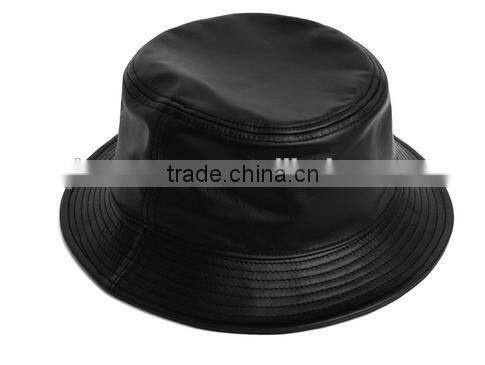 hip hop fashion style cool schoolbay genuine leather foldable round black leather blank bucket hat