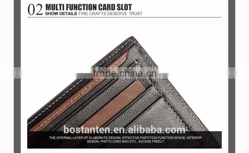 business men genuine leather money clip long wallet and clutch bag